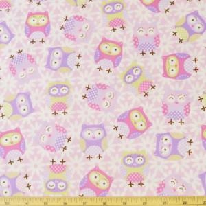 Fabric Hearts 12cm – Owls Pink Purple Pastel Shades