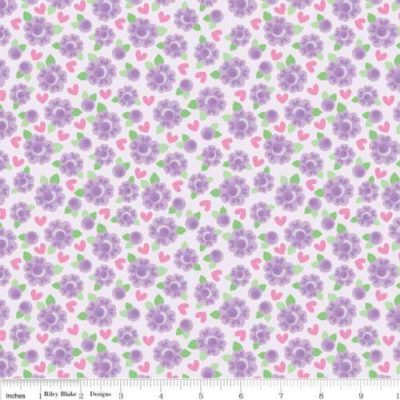 Fabric Hearts 12cm – Purple Flowers Repeating Pattern